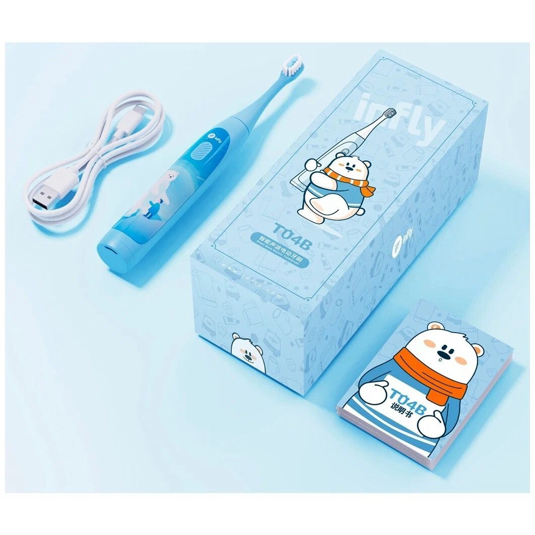 Детская электрическая зубная щетка Infly Kids Electric Toothbrush T04B голубая